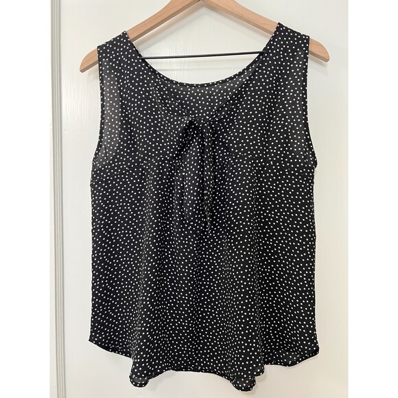 LOFT Outlet Black White Polka Dot Sleeveless Blouse Back Tie Cut Out Women's S - Picture 2 of 9